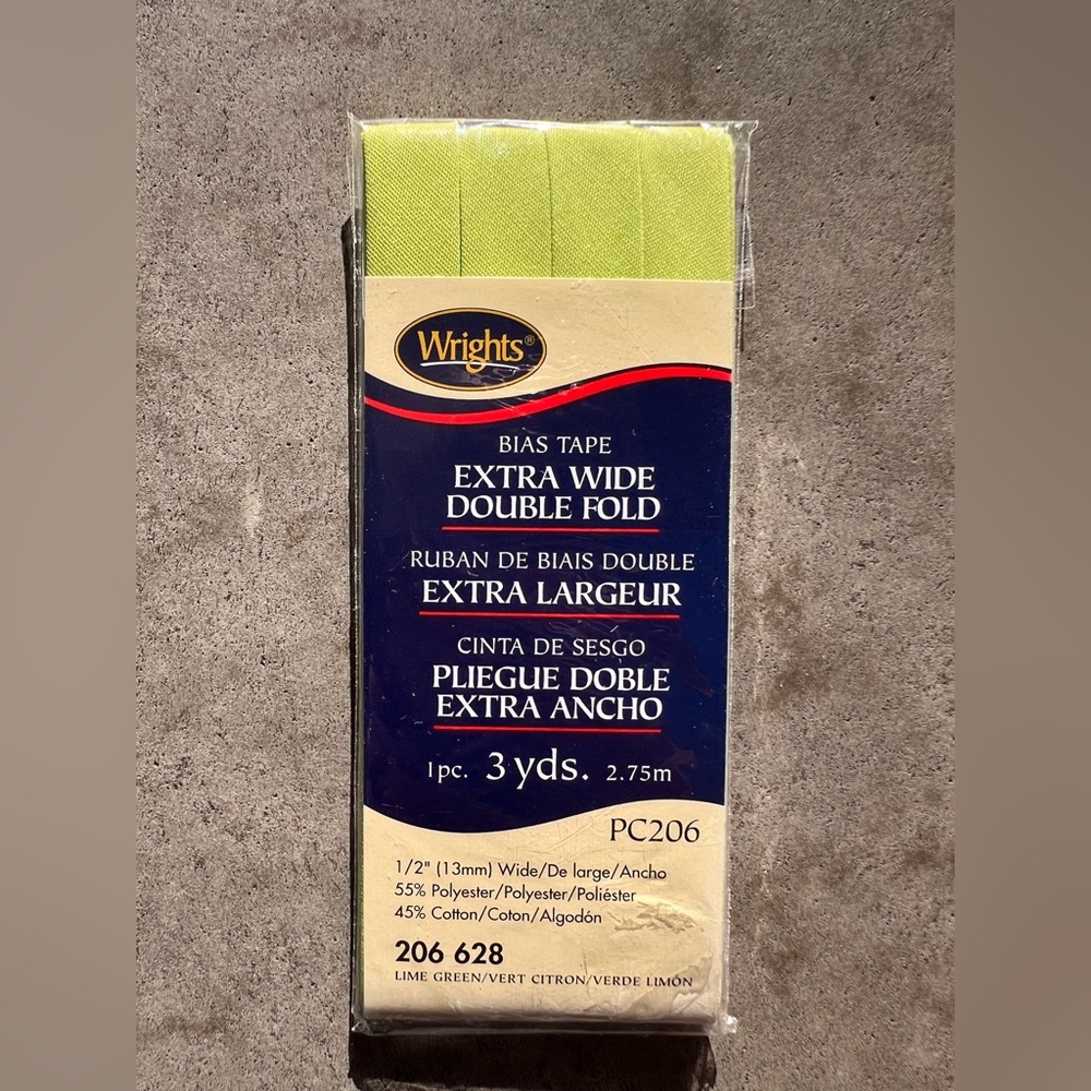 Wrights Lime Green Bias Tape - Extra Wide Double Fold
